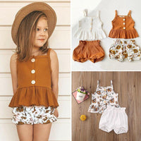 Sleeveless Knitted Vest Flower Shorts - babiespace
