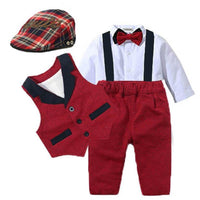 Baby Suits Newborn Boy Clothes Romper + Vest + Hat Formal Clothing Outfit Party Bow Tie Children Birthday Dress New Born 0- 24 M - babiespace