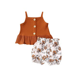 Sleeveless Knitted Vest Flower Shorts - babiespace